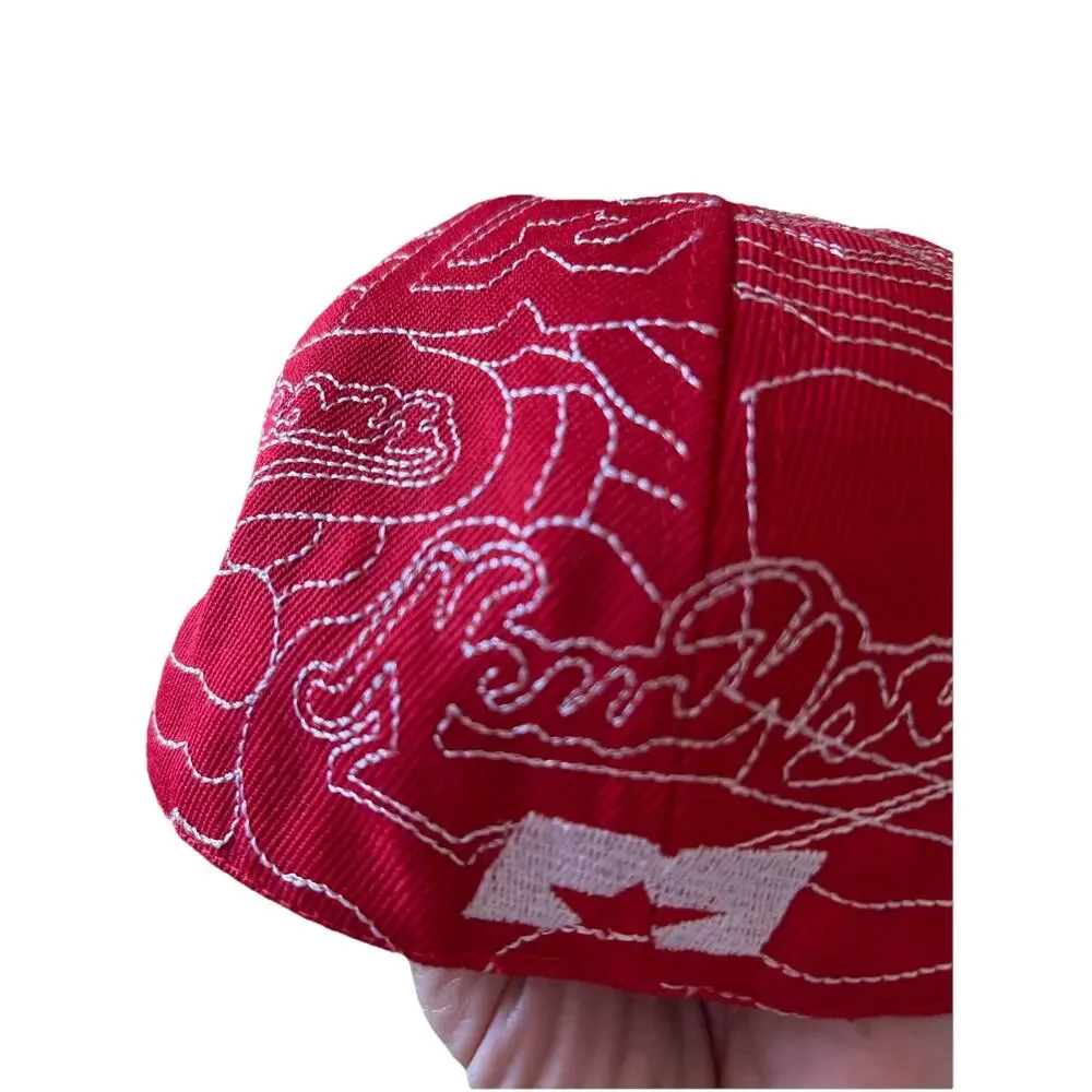 Y2K NY Red Hat White Stick Look Flat Bill New York Artsy 7 1/4 Retro RARE 90s